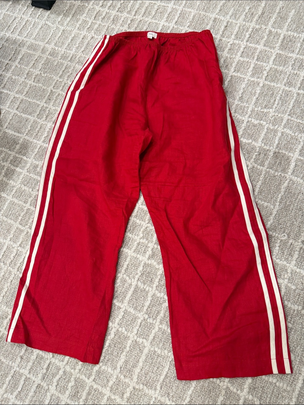 DONNI. Red Elastic-Waist, striped linen pants. Lightly worn. No holes or rips.